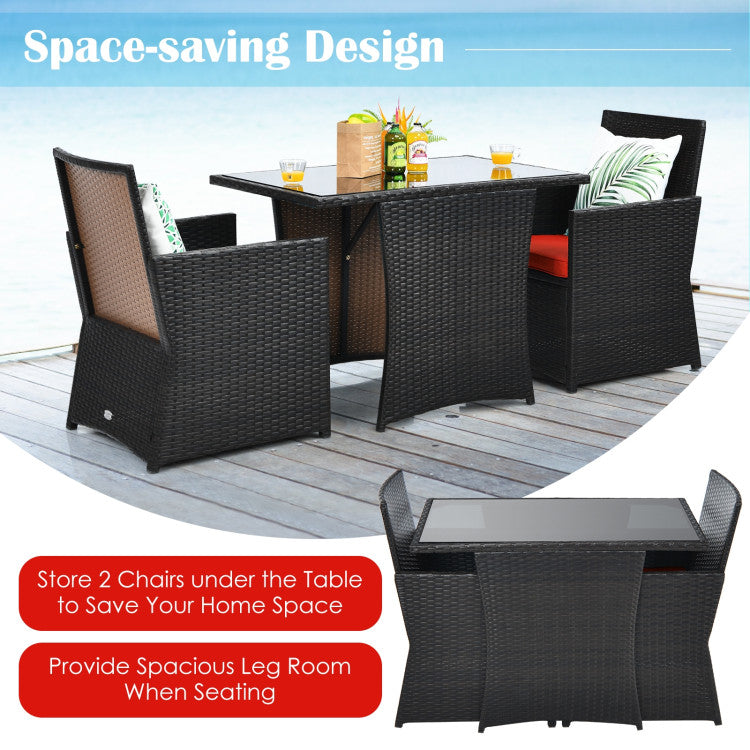 3-Piece Patio Rattan Furniture Set with Cushion and Sofa Armrest