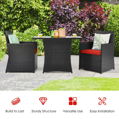 3-Piece Patio Rattan Furniture Set with Cushion and Sofa Armrest