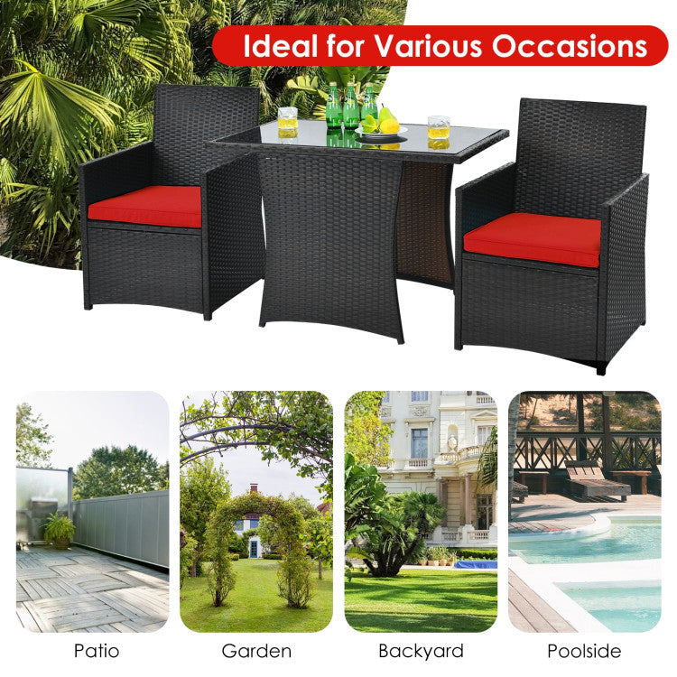 3-Piece Patio Rattan Furniture Set with Cushion and Sofa Armrest