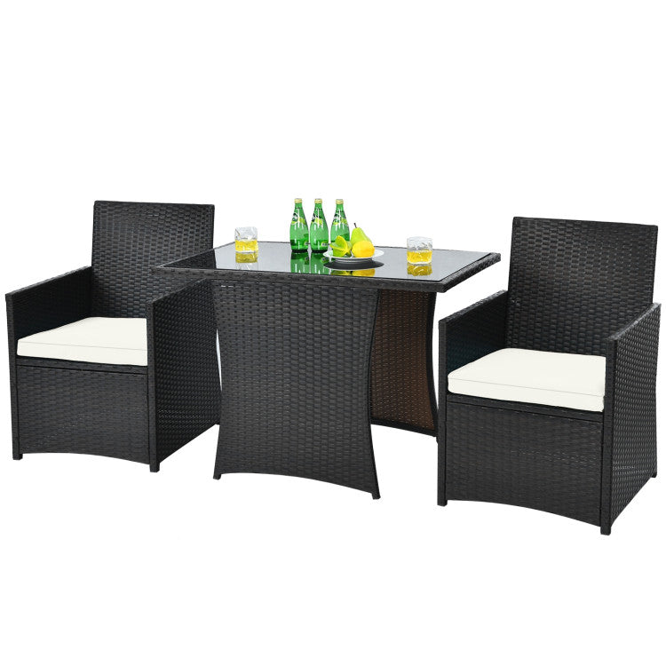 3-Piece Patio Rattan Furniture Set with Cushion and Sofa Armrest