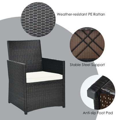 3-Piece Patio Rattan Furniture Set with Cushion and Sofa Armrest