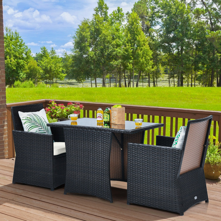 3-Piece Patio Rattan Furniture Set with Cushion and Sofa Armrest