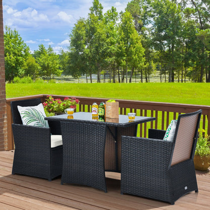 3-Piece Patio Rattan Furniture Set with Cushion and Sofa Armrest