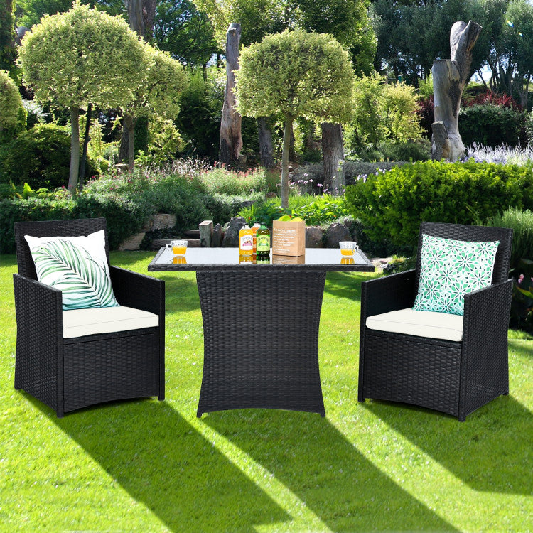 3-Piece Patio Rattan Furniture Set with Cushion and Sofa Armrest