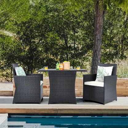 3-Piece Patio Rattan Furniture Set with Cushion and Sofa Armrest