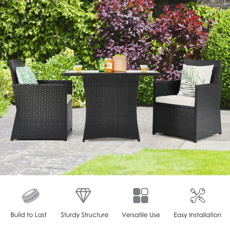 3-Piece Patio Rattan Furniture Set with Cushion and Sofa Armrest