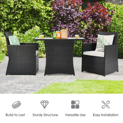 3-Piece Patio Rattan Furniture Set with Cushion and Sofa Armrest