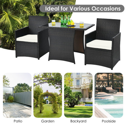 3-Piece Patio Rattan Furniture Set with Cushion and Sofa Armrest