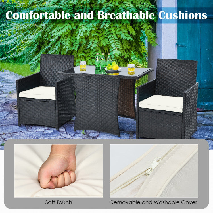 3-Piece Patio Rattan Furniture Set with Cushion and Sofa Armrest