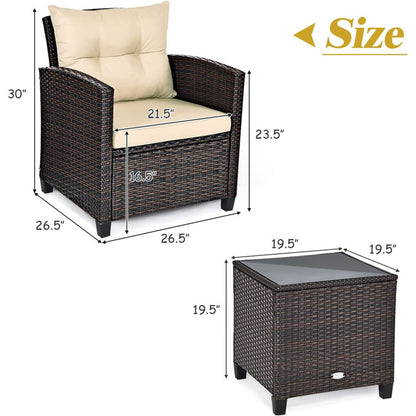 3-Piece Rattan Patio Furniture Set with Washable Cushion