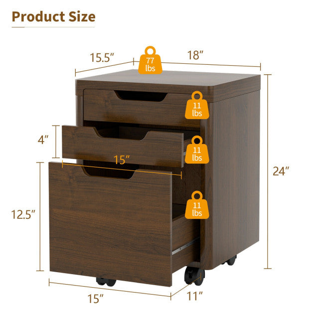 Mobile Storage Cabinet with 3 Drawers