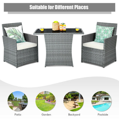 3-Piece Patio Rattan Furniture Set with Cushioned Armrest Sofa