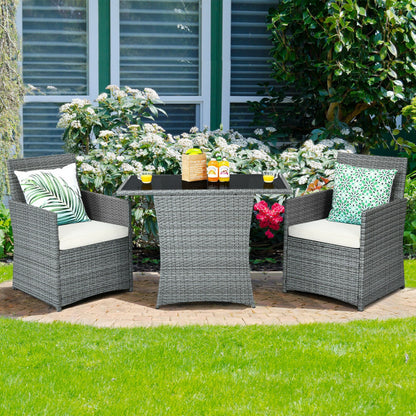 3-Piece Patio Rattan Furniture Set with Cushioned Armrest Sofa