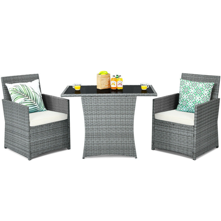 3-Piece Patio Rattan Furniture Set with Cushioned Armrest Sofa