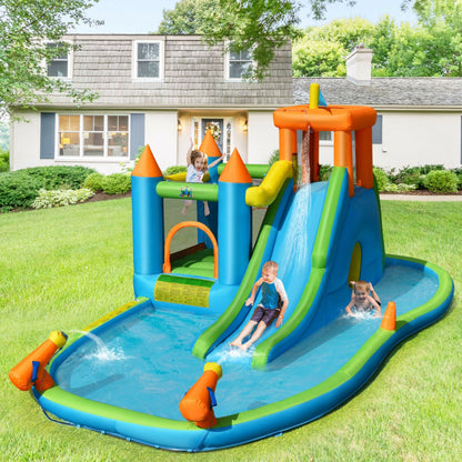 Inflatable Water Slide Kids Bounce House Splash Water Pool with Blower