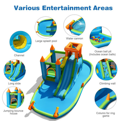 Inflatable Water Slide Kids Bounce House Splash Water Pool with Blower