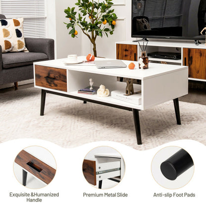 Modern Wood Sofa Table with Open Storage Shelf and Drawer