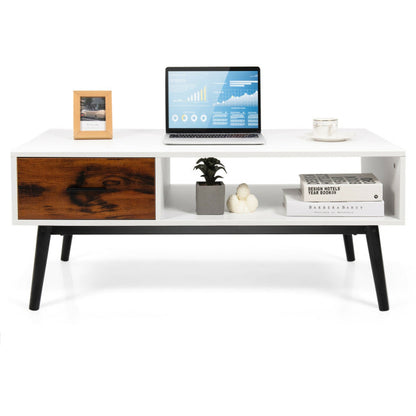 Modern Wood Sofa Table with Open Storage Shelf and Drawer