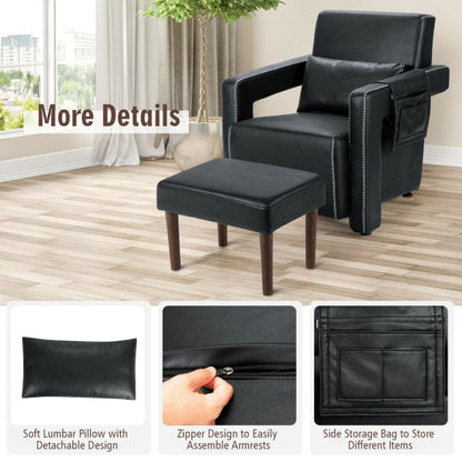 Modern Berber Fleece Single Sofa Chair with Ottoman and Waist Pillow