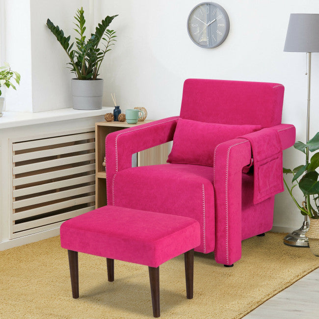 Modern Berber Fleece Single Sofa Chair with Ottoman and Waist Pillow