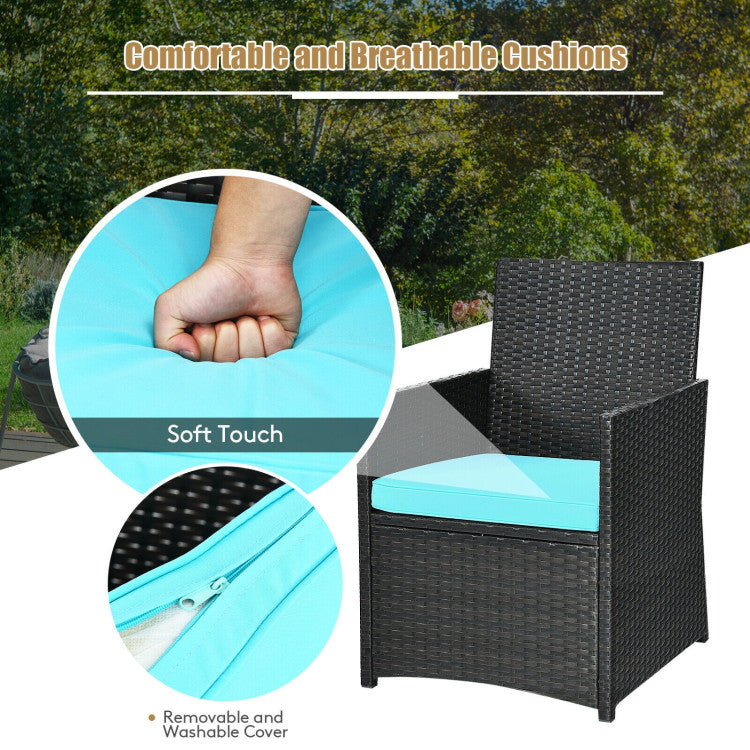 3-Piece Patio Rattan Furniture Set with Cushion and Sofa Armrest