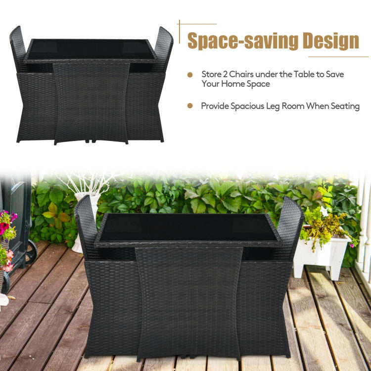 3-Piece Patio Rattan Furniture Set with Cushion and Sofa Armrest