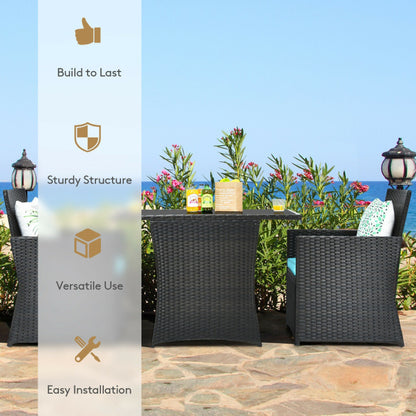 3-Piece Patio Rattan Furniture Set with Cushion and Sofa Armrest