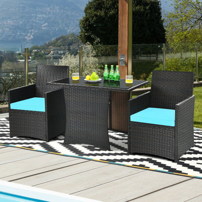 3-Piece Patio Rattan Furniture Set with Cushion and Sofa Armrest