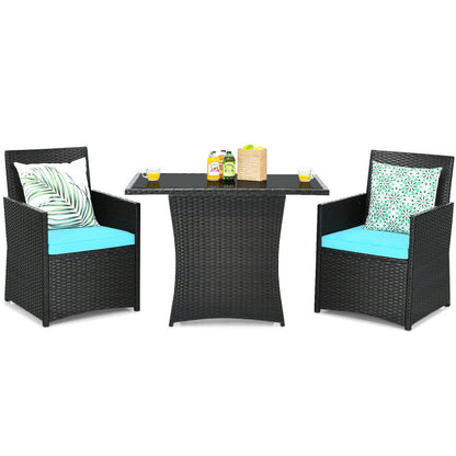 3-Piece Patio Rattan Furniture Set with Cushion and Sofa Armrest