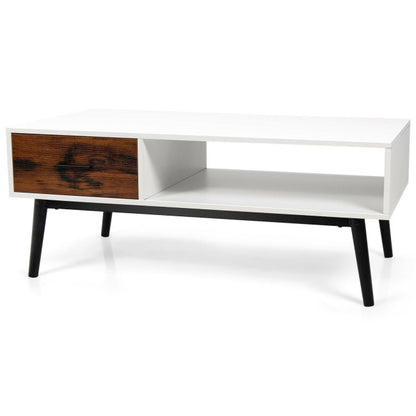 Modern Wood Sofa Table with Open Storage Shelf and Drawer