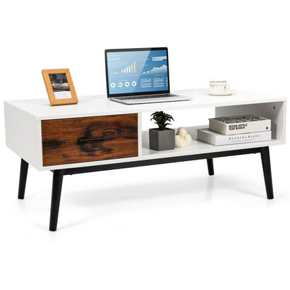 Modern Wood Sofa Table with Open Storage Shelf and Drawer