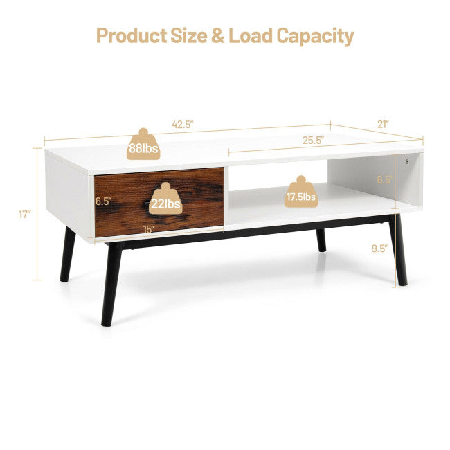 Modern Wood Sofa Table with Open Storage Shelf and Drawer