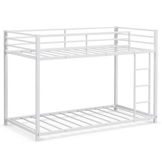 Sturdy Metal Bunk Bed Frame Twin Over Twin with Safety Guard Rails and Side Ladder