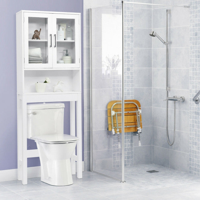 Over the Toilet Storage Cabinet Bathroom Space Saver with Tempered Glass Door