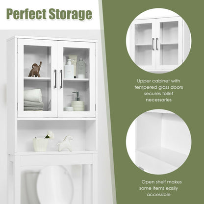 Over the Toilet Storage Cabinet Bathroom Space Saver with Tempered Glass Door