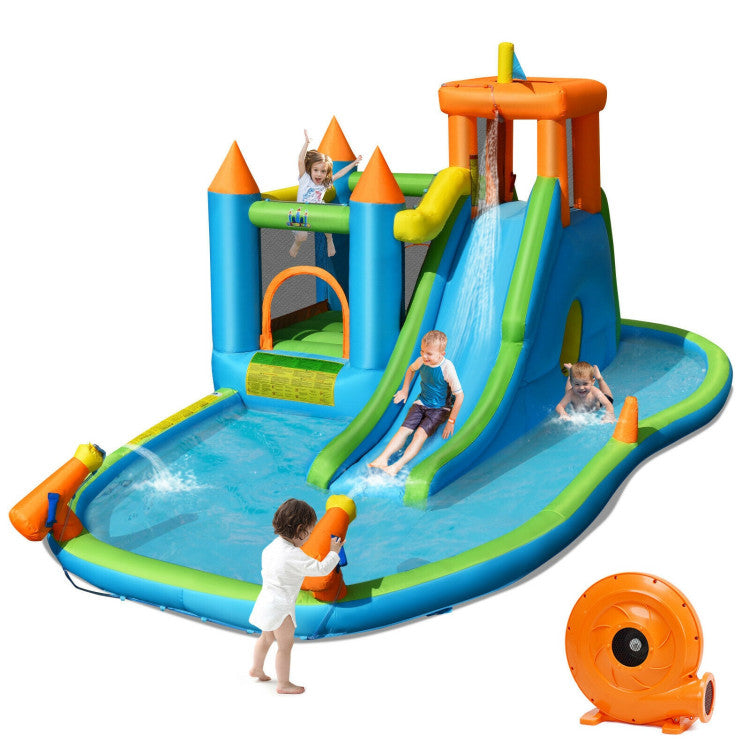 Inflatable Water Slide Kids Bounce House Splash Water Pool with Blower