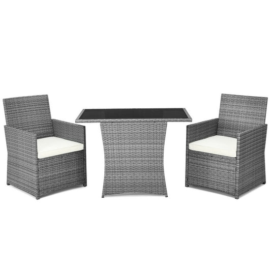 3-Piece Patio Rattan Furniture Set with Cushioned Armrest Sofa