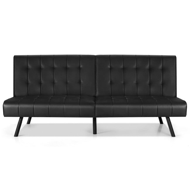 Futon Sofa Bed PU Leather Convertible Folding Couch Sleeper Lounge