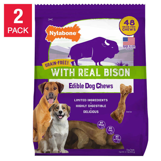 Nylabone Grain-Free with Real Bison Edible Dog Chews, 48-count, 2-pack