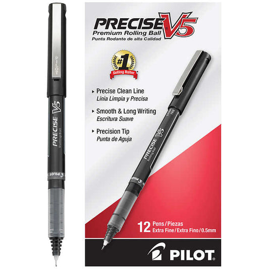 Pilot Precise V5 Stick Rollerball Pen, Extra Fine Point, Black, 12-count - Milagru Store