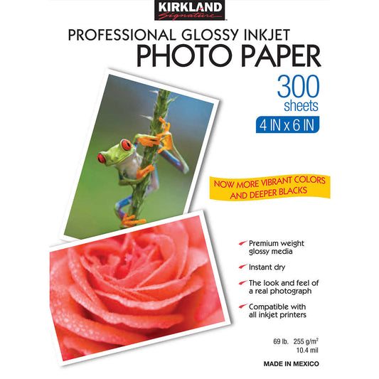 Kirkland Signature Professional Glossy Inkjet Photo Paper - 300 4"x6" Sheets