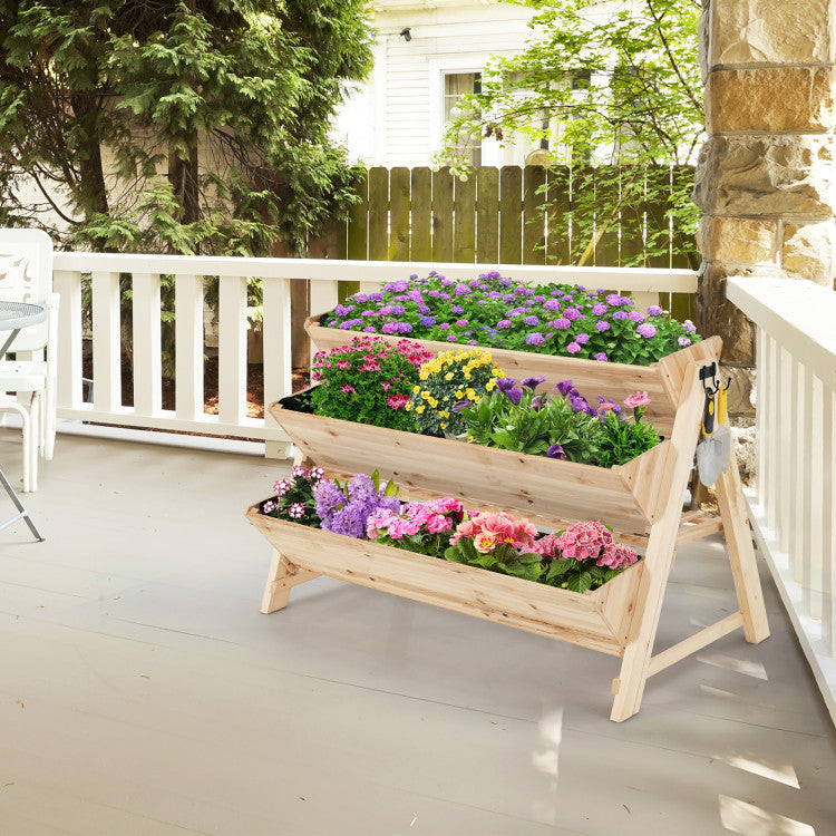 3 Tier Wooden Vertical Raised Garden Bed with Storage Shelf