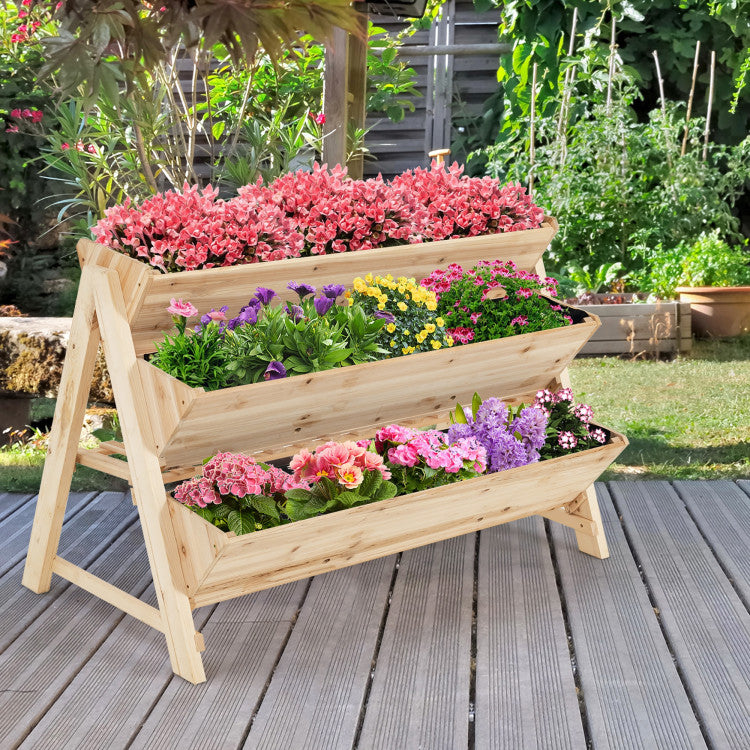 3 Tier Wooden Vertical Raised Garden Bed with Storage Shelf