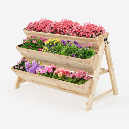 3 Tier Wooden Vertical Raised Garden Bed with Storage Shelf