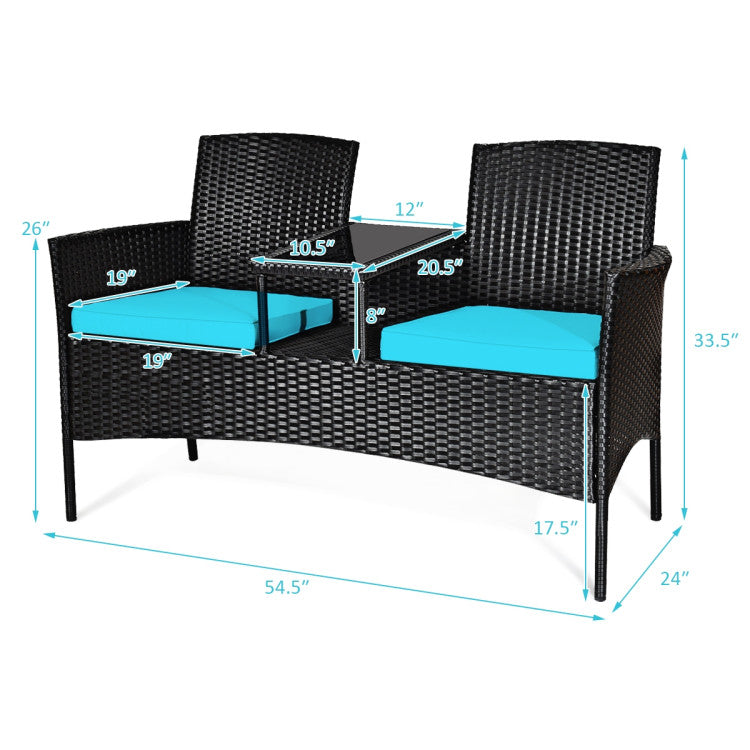 Wicker Patio Conversation Furniture Set with Removable Cushions and Table