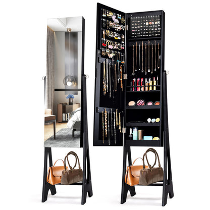 LED Jewelry Cabinet Armoire Organizer with Bevel Edge Mirror