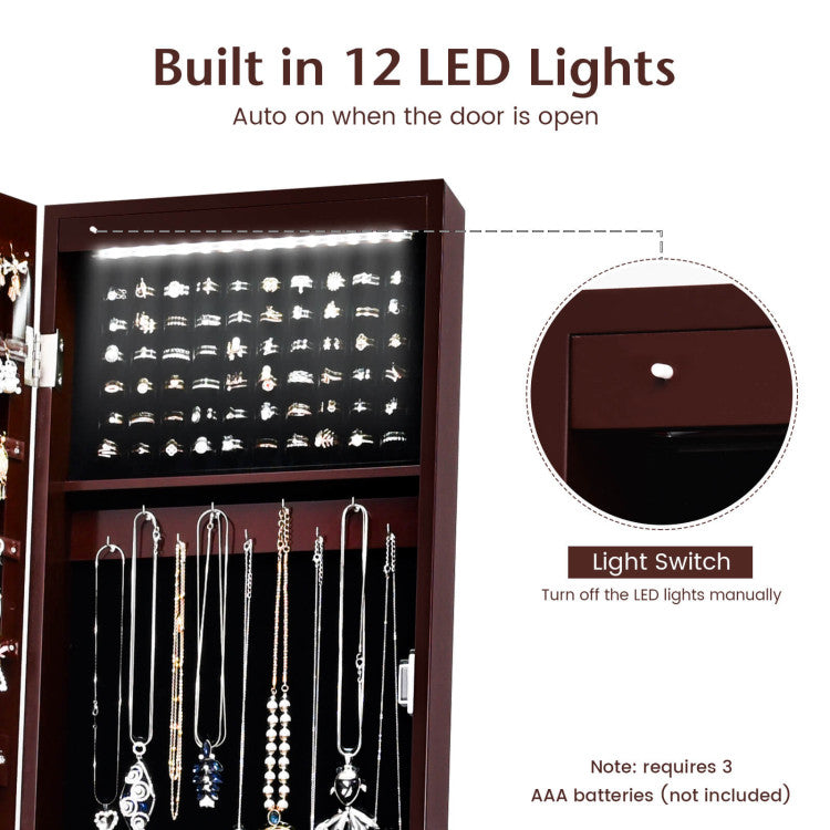 LED Jewelry Cabinet Armoire Organizer with Bevel Edge Mirror