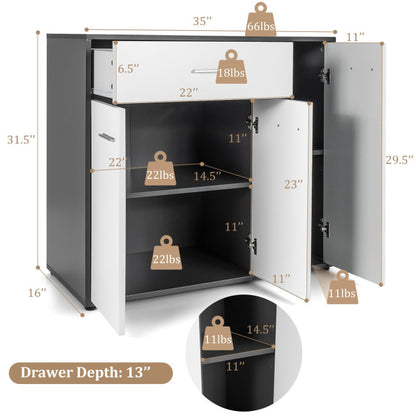 Modern Buffet Sideboard Table with Non-Toppling Device and Adjustable Shelf