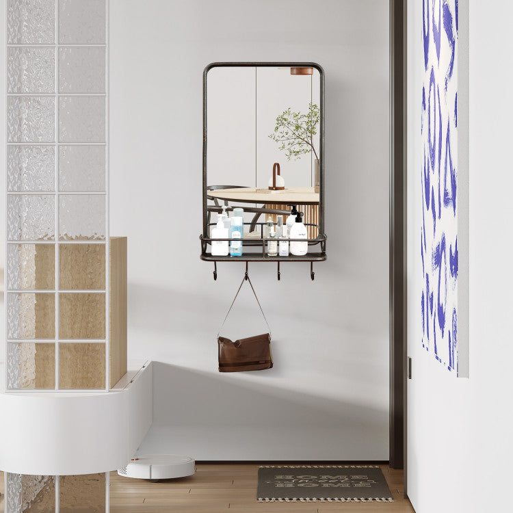 Wall Mirror with Shelf Hooks Sturdy Metal Frame