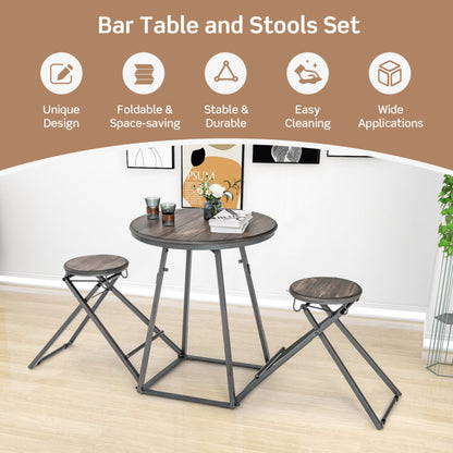 3 Pieces Dining Table Set with 2 Foldable Stools for Small Space